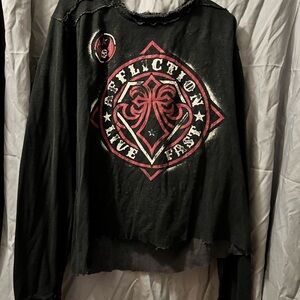 Affliction Black and Red Distressed Long Sleeve